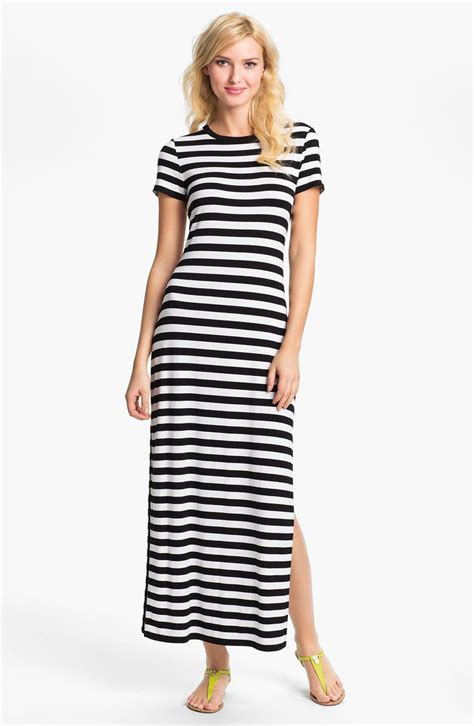 michael kors silver striped tight dress|Michael Kors sleeveless maxi dress.